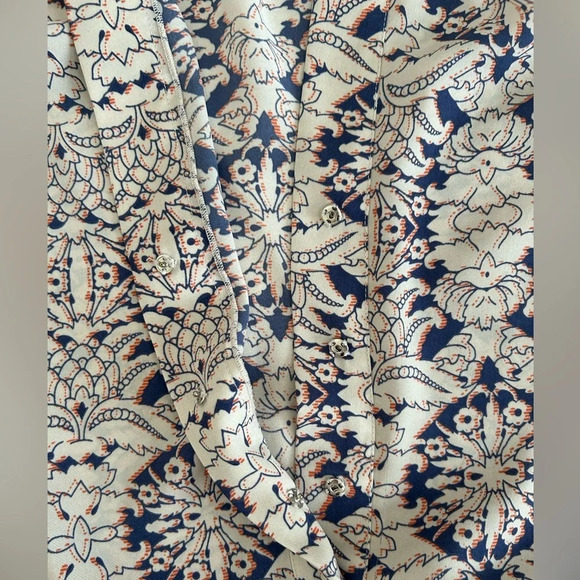 CAbi Women's Cream Blue Damask Flutter Short Sleeve Blouse Small #3074 - Picture 10 of 14